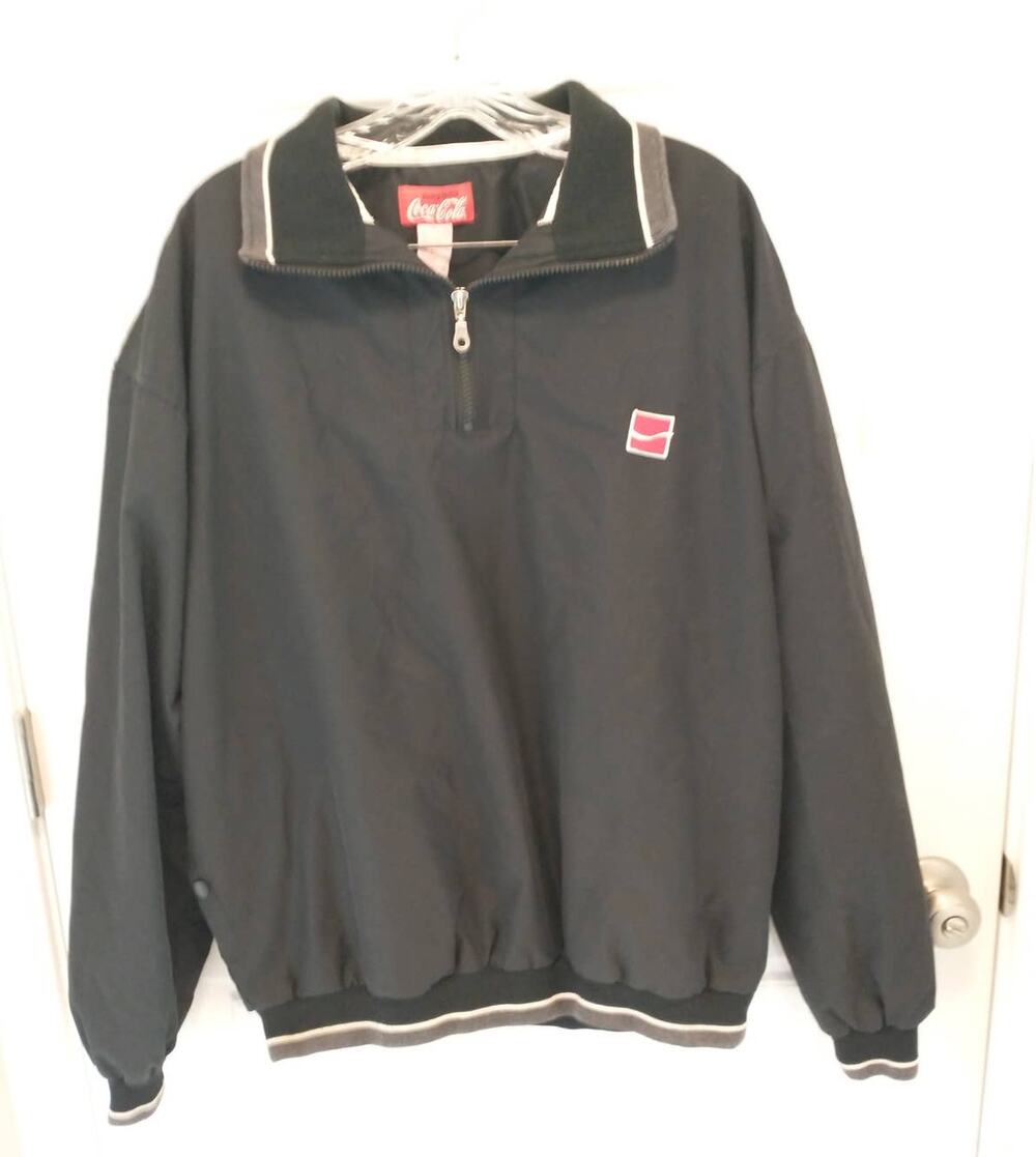 Vintage Coca Cola Employee Work Jacket Mens L Black 1/4 Zip Windbreaker Pullover